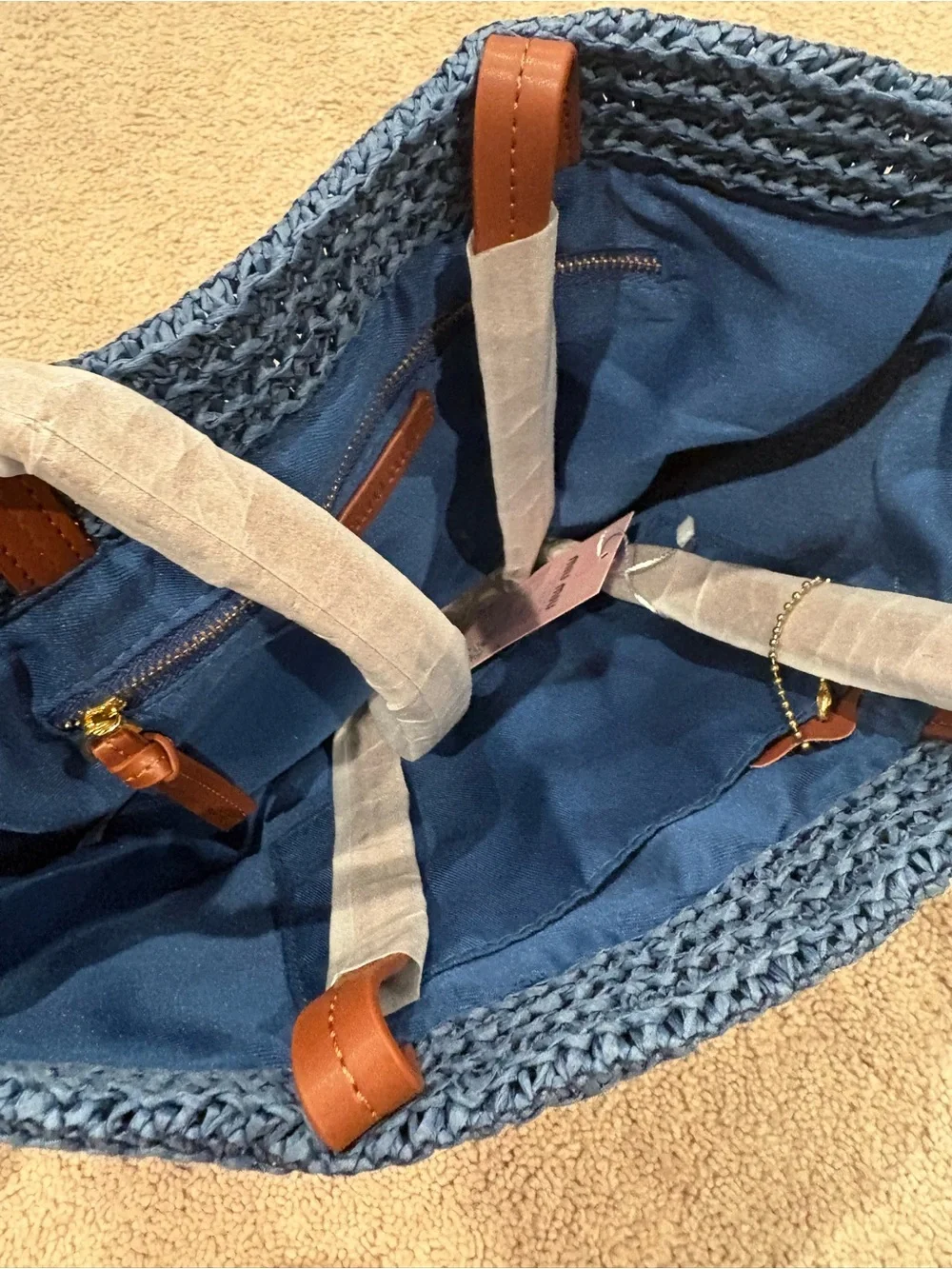 Miu Miu Crochet Striped Tote in Blue, Cream & Green GWP new - Picture 8 of 10